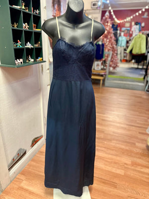 1940’s Navy Handmade Slip  Dress with Netting XS