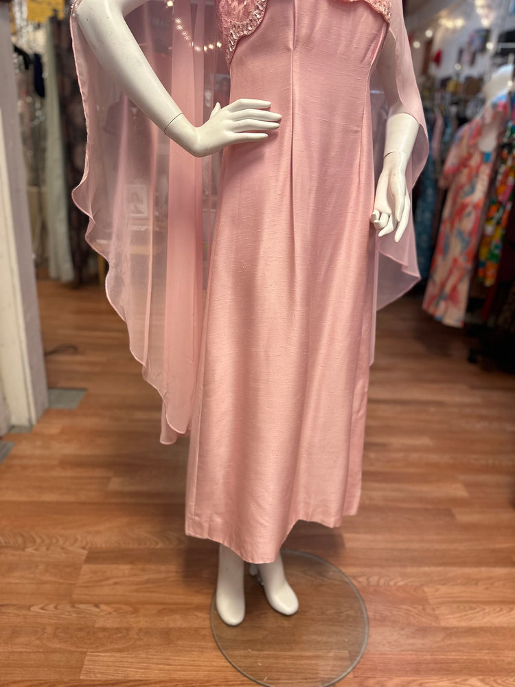 1960's Mike Benet Formals Pink Sequin Raw Silk Party Dress