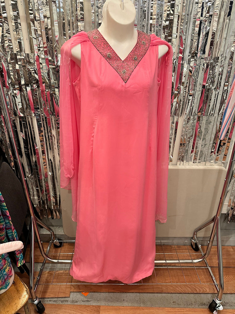 1970's PLUS SIZE Chiffon Cape Party Dress