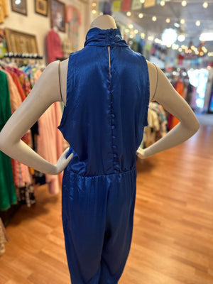 1980's Samantha Black Royal Blue Jumpsuit and Batwing Shrug.