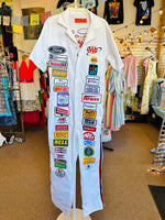 Rare and Unique Pit Crew White Racing Coveralls with Patches XL