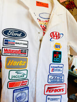Rare and Unique Pit Crew White Racing Coveralls with Patches XL