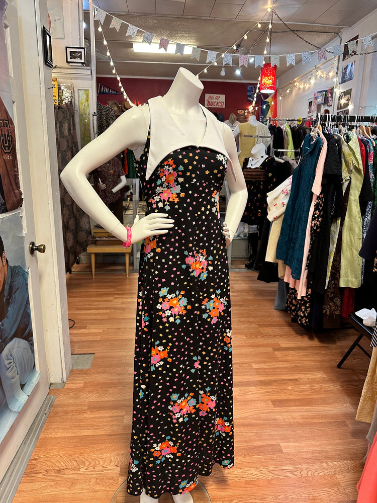 1970's Handmade Empire Waist Summer Maxi Dress with Collar