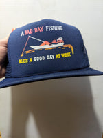 Deadstock Vintage Fishing Trucker cap hat Funny Novelty A Bad Day Fishing Beats A Bad Day Working