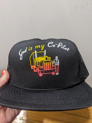 Deadstock Vintage Trucker cap hat Funny Novelty God is my Co-pilot