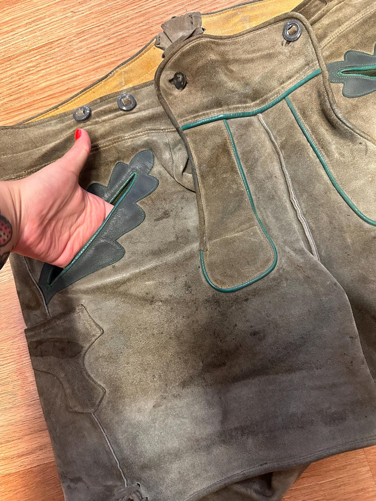Vintage Authentic German Bavarian Oktoberfest embroidered Lederhosen Suede and leather AS IS