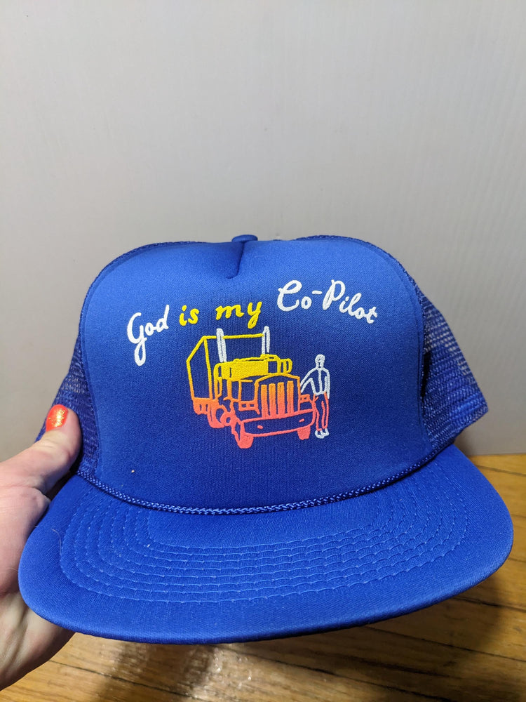 Deadstock Vintage Trucker cap hat Funny Novelty God is my Co-pilot