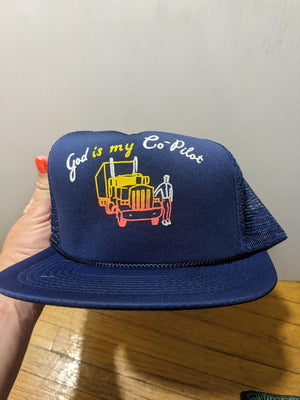 Deadstock Vintage Trucker cap hat Funny Novelty God is my Co-pilot