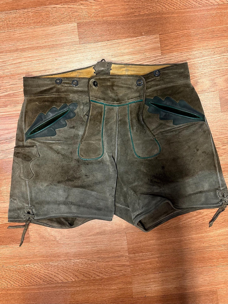 Vintage Authentic German Bavarian Oktoberfest embroidered Lederhosen Suede and leather AS IS