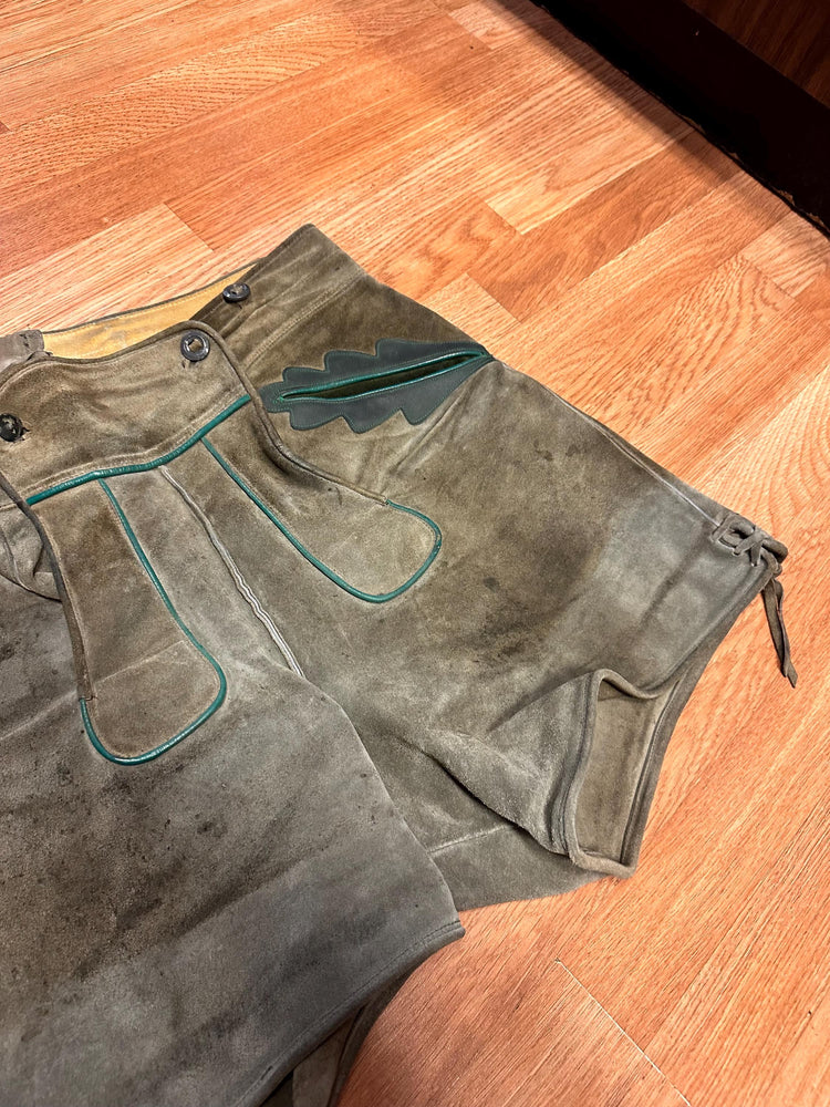 Vintage Authentic German Bavarian Oktoberfest embroidered Lederhosen Suede and leather AS IS