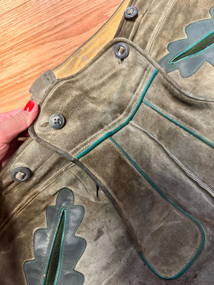 Vintage Authentic German Bavarian Oktoberfest embroidered Lederhosen Suede and leather AS IS