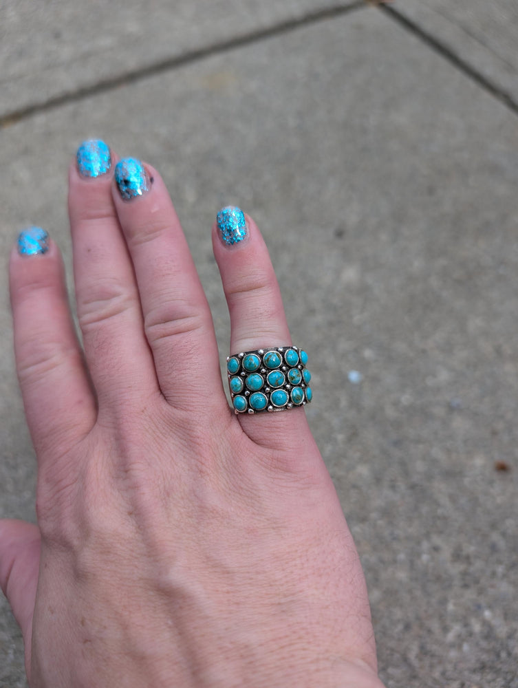 Silver turquoise large unusual statement ring size 7