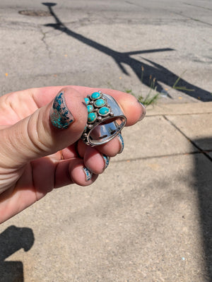 Silver turquoise large unusual statement ring size 7