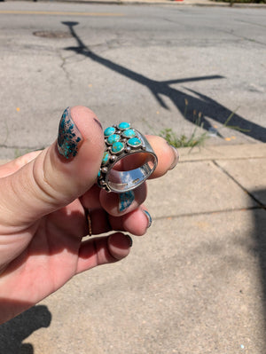 Silver turquoise large unusual statement ring size 7