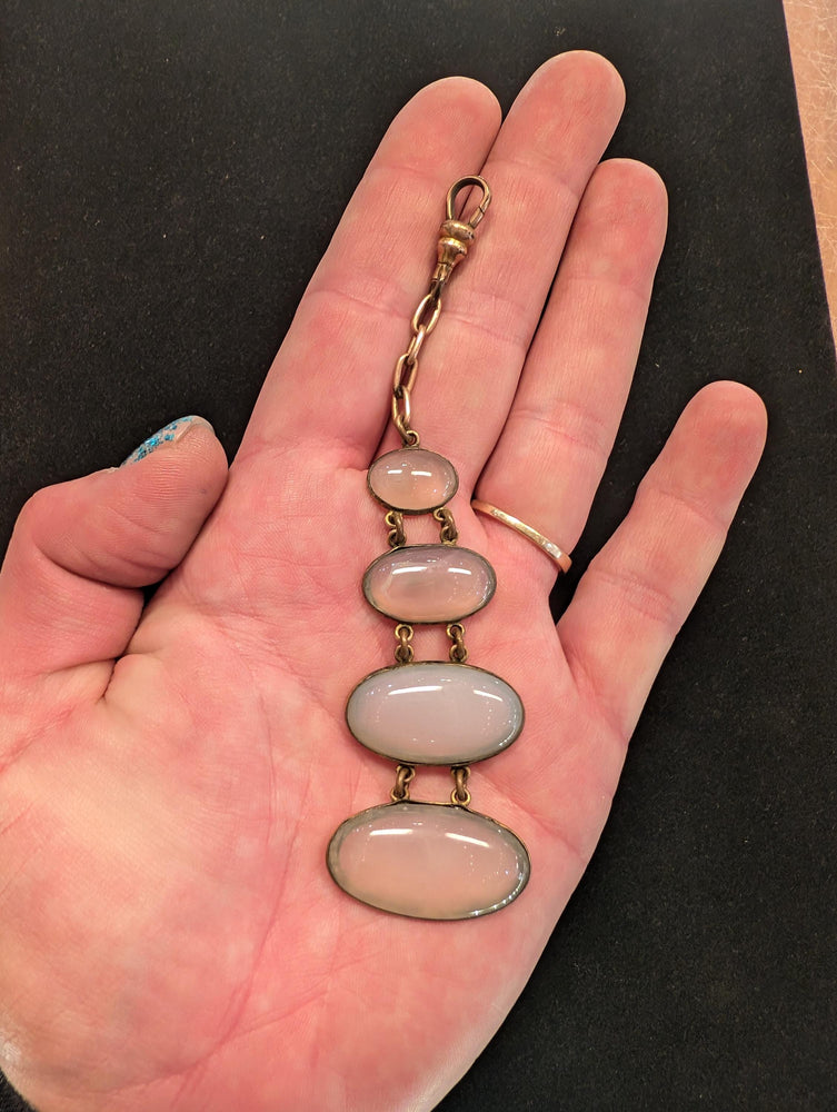 Antique Victorian 4.5 long  Large Natural Chalcedony Tapered Pendant pocket Watch Fob Charm