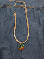 90s y2k vintage deadstock hemp macrame rainbow peace sign Hippie necklace