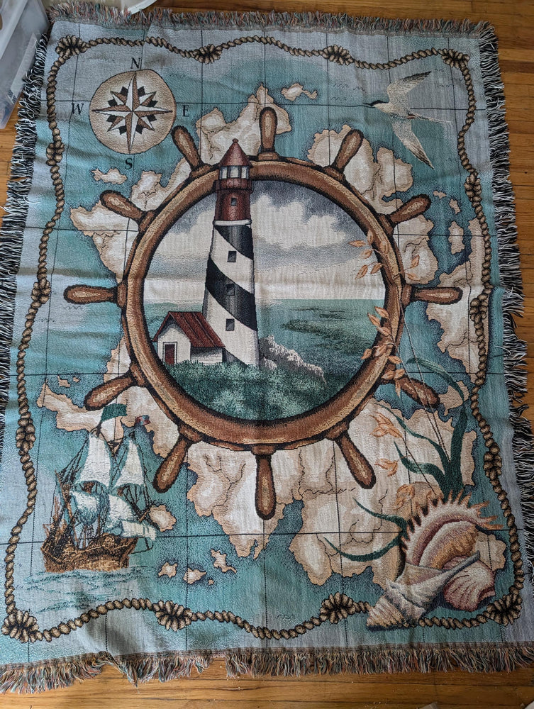 90s style Lighthouse Tapestry Afghan Blanket