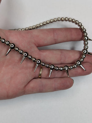 90s y2k Silver Spike Ball Necklace Goth Punk