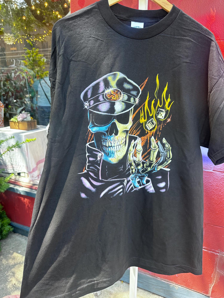 90’s Deadstock Skull Biker Dice Flames T-Shirt motorcycle