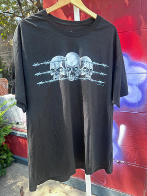 Y2K Deadstock Grunge Skull and Barbed Wire Shirt XXL