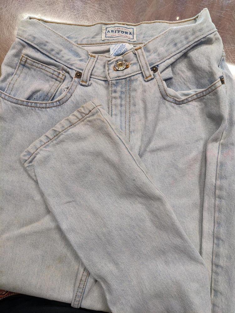 90s high waist light wash mom jeans size 24" waist straight leg SHORT Xxs Arizona As is