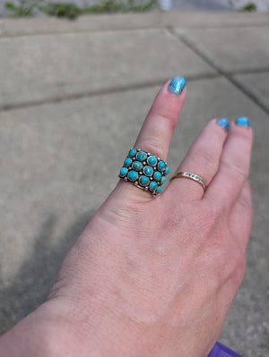 Silver turquoise large unusual statement ring size 7