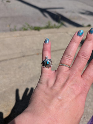 Silver turquoise Southwestern turtle ring size 7 signed by E BeGay