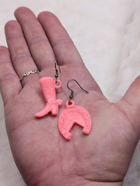 Handmade Pink Western Cowboy Cowgirl Earrings