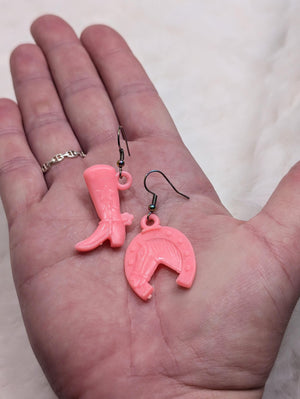 Handmade Pink Western Cowboy Cowgirl Earrings