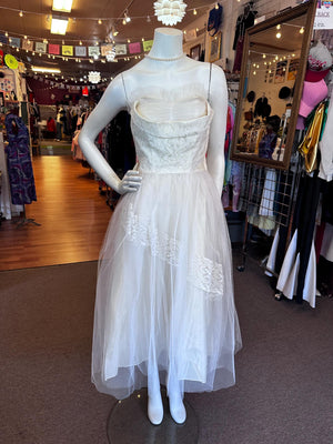 1950s Tulle and Satin Wedding Tea Dress as is