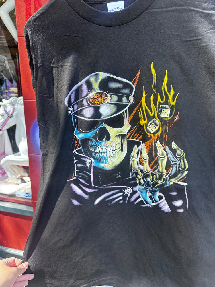 90’s Deadstock Skull Biker Dice Flames T-Shirt motorcycle