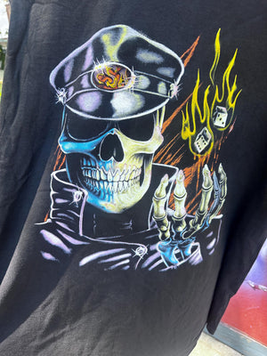 90’s Deadstock Skull Biker Dice Flames T-Shirt motorcycle