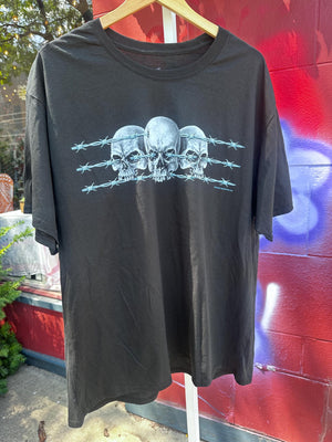 Y2K Deadstock Grunge Skull and Barbed Wire Shirt XXL