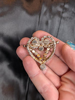 Pearl and AB rhinestone heart shaped vintage brooch