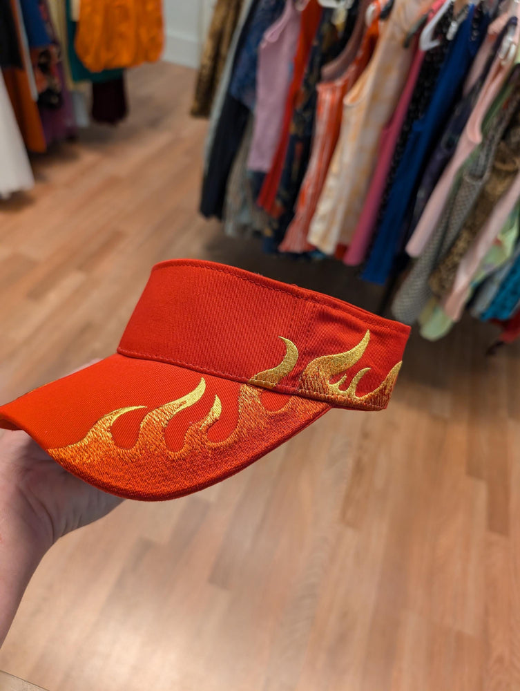 90s Y2K Embroidered Flame Visor red hat with Flames