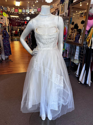 1950s Tulle and Satin Wedding Tea Dress as is