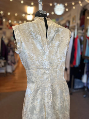 1960's White Embroidered Silk Cheongsam As Is