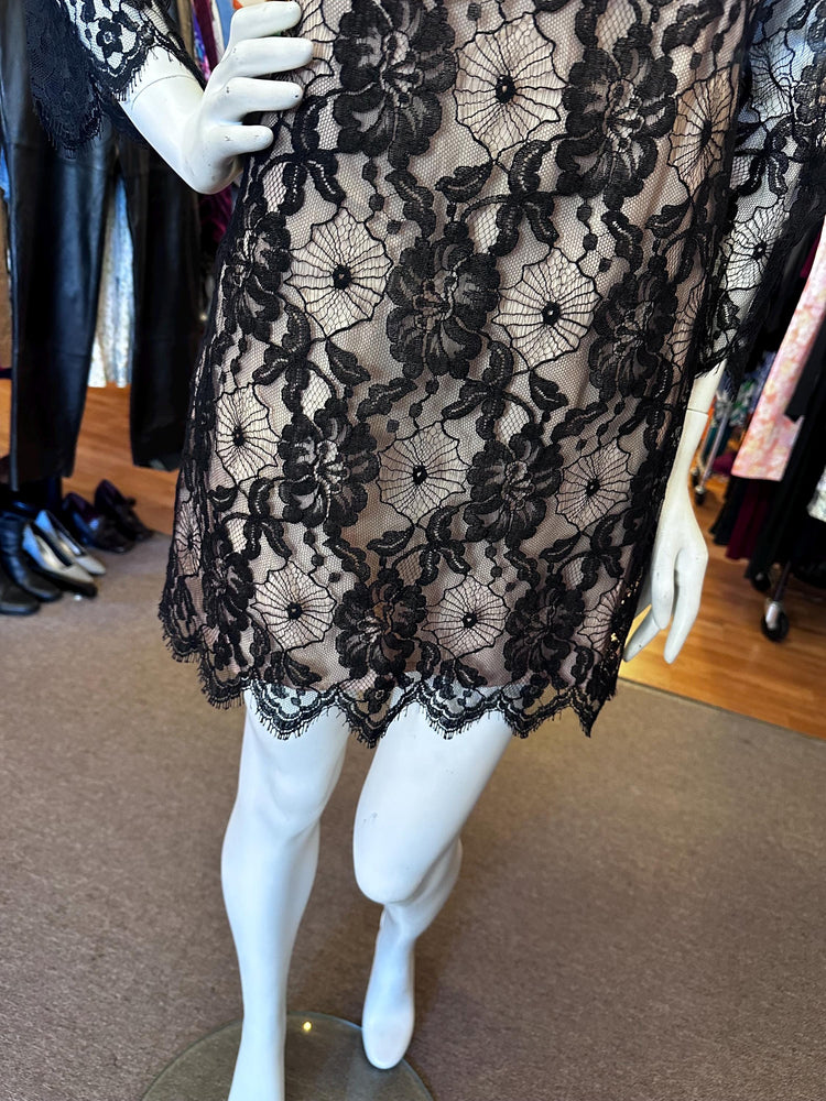 Vintage Black Lace over Nude fabric Dress As Is