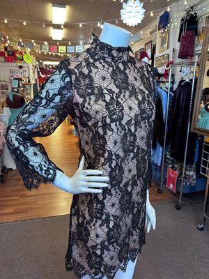 Vintage Black Lace over Nude fabric Dress As Is