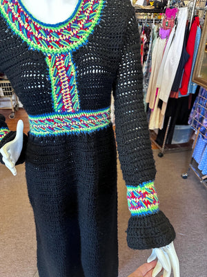 1970's Hand Crocheted Rainbow Dress