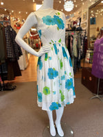 1950's Junior Vintage Blue Carnation Full Skirt Dress