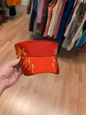 90s Y2K Embroidered Flame Visor red hat with Flames