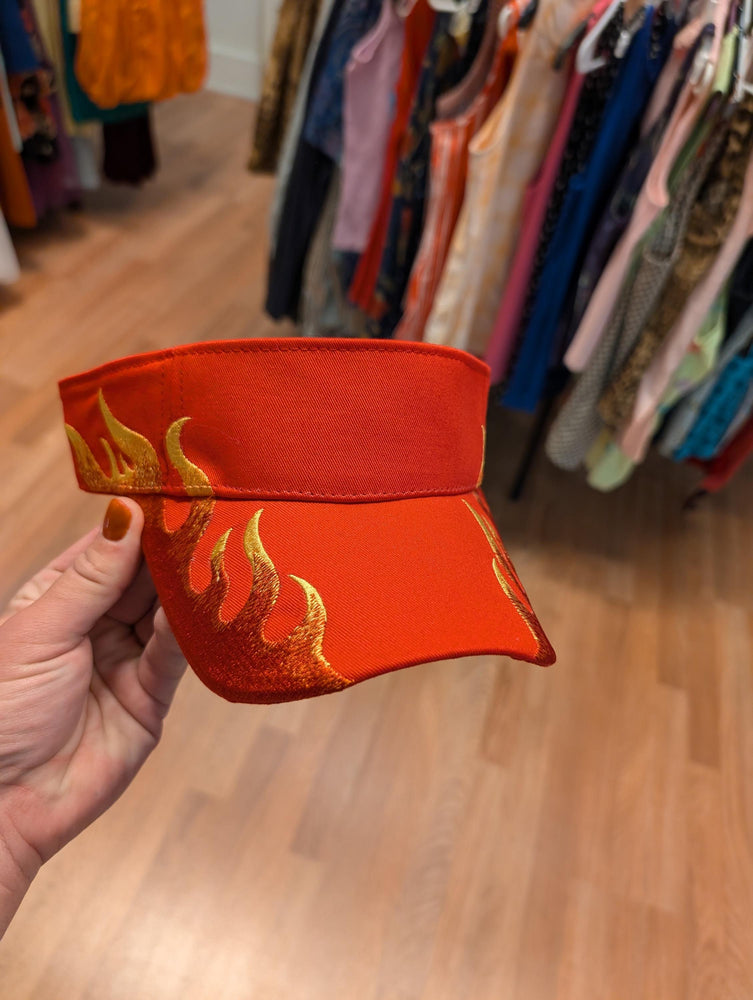 90s Y2K Embroidered Flame Visor red hat with Flames