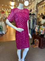 1980's Vintage Magenta Sequin Silk  Stenay Cocktail Dress