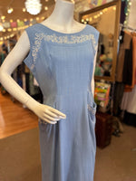 1950's Cotton and Appliqué Blue Dress AS IS.