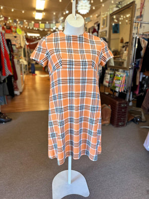 1960s Plus Size Knit Dress Orange Plaid XL