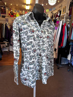 1970's Hot Air Balloon Print Pointed  Collar Poleyster Buttondown