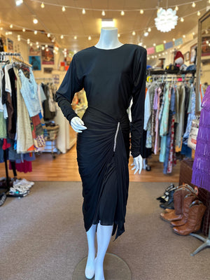 1980's Fishtail Ruching Mermaid Style Black Revenge Dress