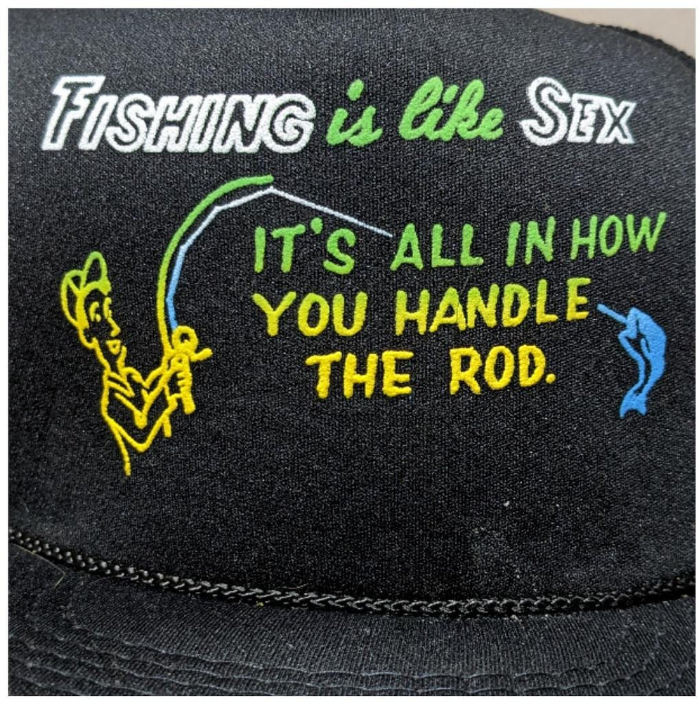 Mature Deadstock Vintage Trucker cap hat Funny Novelty Fishing is Like Sex Adult Risque 18+