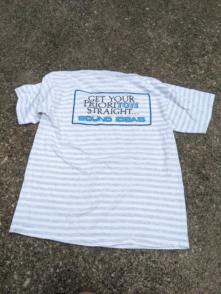 90s Deadstock Striped T-Shirt Zack Morris style Sound Ideas XL